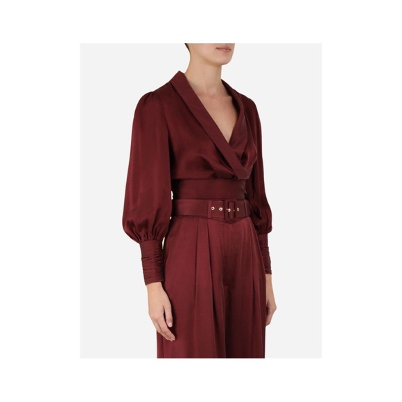 Zimmermann Wonderland Set Silk Blouse and Wide Leg Trousers - Burgundy - Picture 12 of 12